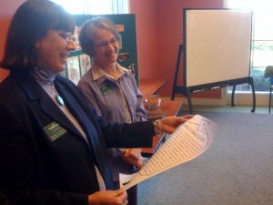 Randee Humphrey, Director of Education, presenting departing employee Adele with her own historic landmark.