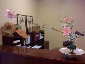 Ikebana arrangement with saucer magnolia