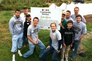 The Wooster alumni group with a couple of ringers. Corey was such an adept promoter he convinced two University of Richmond students (Vojin - front left, Geoff - front right) to don Wooster apparel for the photo.