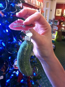 The pickle comes in 2 sizes. This one is the large  -- $4.95. The smaller one is even harder to find on the tree