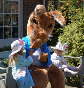 Children greeting Peter Rabbit on Easter