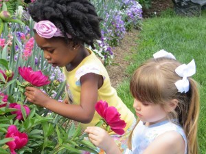 girls in the garden on mother's day
