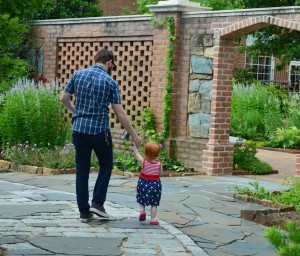 Dad and Child exploring Lewis Ginter Botanical Garden