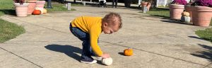 Little boy with pumpkins