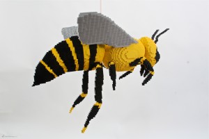 Side view of bumblebee made out of LEGO
