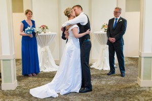 Couple follow through with their rain plan inside of the beautiful Robins Tea House. Image by Daniel Min Photography.