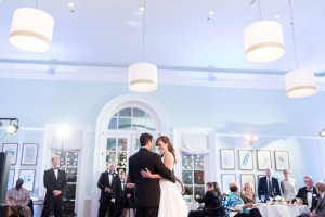 Newly married couple dancing at the Robins Visitor Center reception. Image by Mary Otanez Photography.