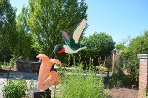 hummingbird and flower lego sculpture