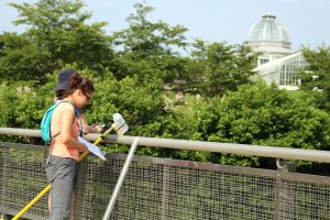 Laura Schumm, Community Kitchen Garden horticulturist, is the person in charge of the water testing project. She and Sarah McClanahan, horticulture research inter, conducts water testing across 8 sites at the Garden every two week (except during winter time, when they do it every two months)