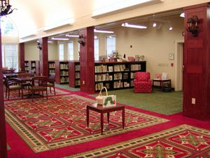 Library resources like books in the Lora Robins Library at Lewis Ginter Botanical Garden.