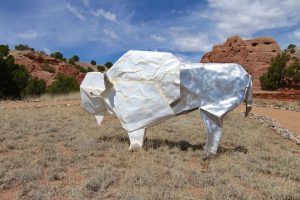 Origami in the Garden, white bison, by Kevin Box