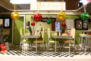A & B Diner in miniature at the dollhouse exhibit at Dominion GardenFest of Lights