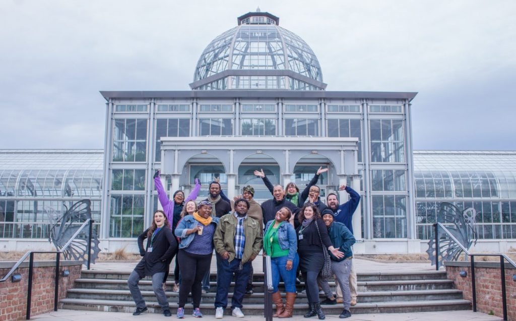 Beautiful RVA is made up of Ginter Urban Gardeners an Urban Greening group. Here they are standing in front of Lewis Ginter Botanical Garden's Conservatory. Image by Phuong Tran