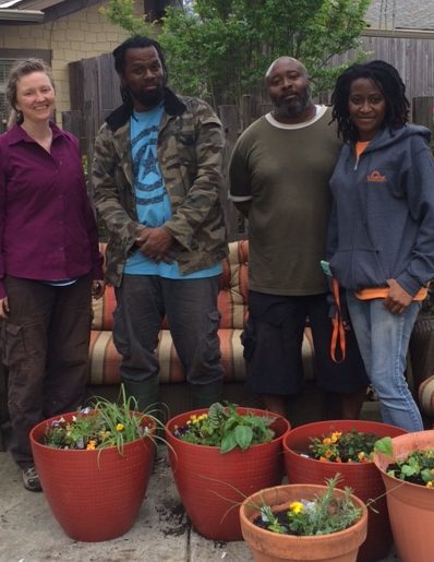 Ginter Urban Gardener Katy Rugg, Lewis Ginter Botanical Garden Community Engagement Coordinator Duron Chavis, Nikiya Ellis, Reminiscence Coordinator at Sunset and John Dodson, volunteer community gardener.