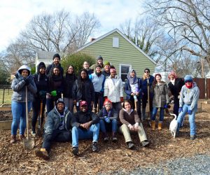 HandsOn Greater Richmond volunteers working with Beautiful RVA working on community gardens, group shot.