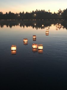 lanterns floating on lake
