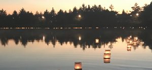 lanterns floating on lake