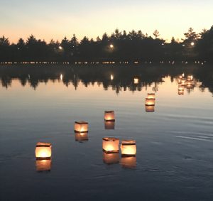 lanterns floating on lake With Permission. ©2018 The Morton Arboretum. All rights reserved.