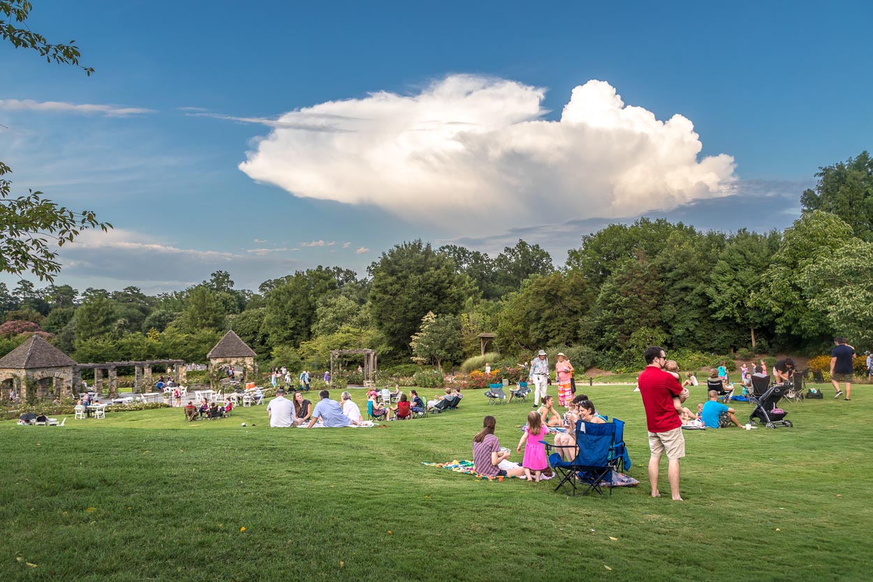 Guests enjoying garden music on the Rose Garden Lawn