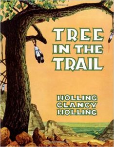 Book cover for Tree in the Trail, showing a cottonwood tree with an ornamental feather