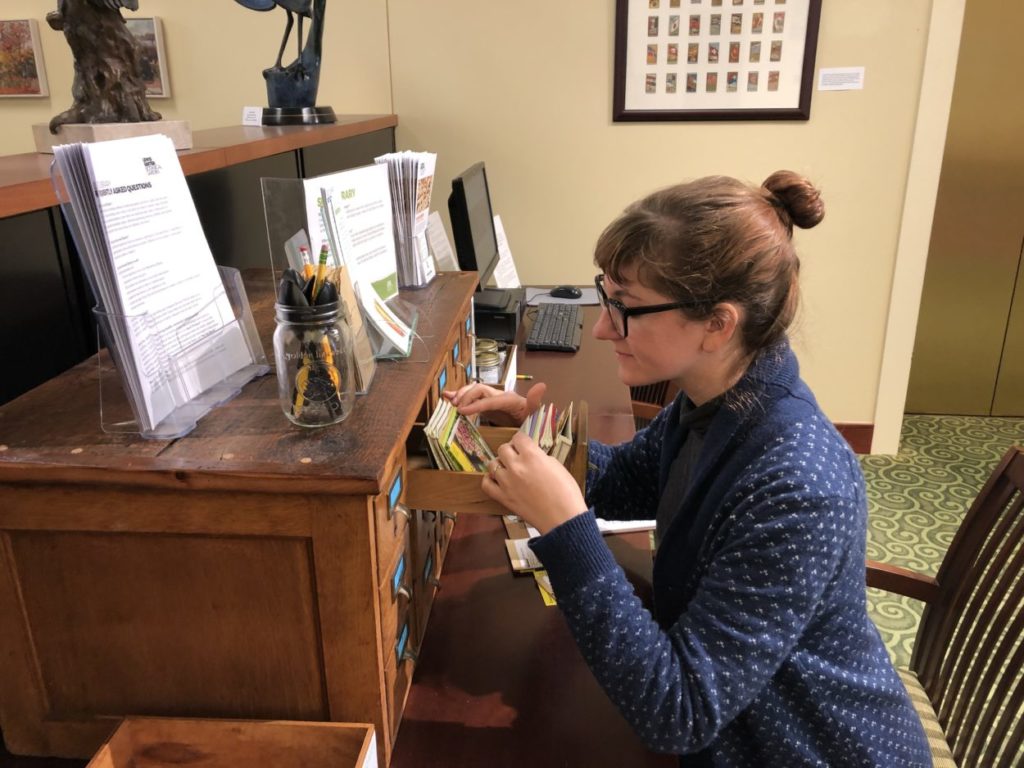 Woman using the Ginter Seed library catalog