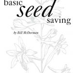 Book cover of Basic Seed Saving; the background is a black and white botanical illustration 