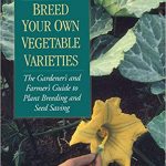 Book cover of Breed Your Own Vegetable Varieties; a zoomed-in photograph shows someone hand-pollinating a squash blossom
