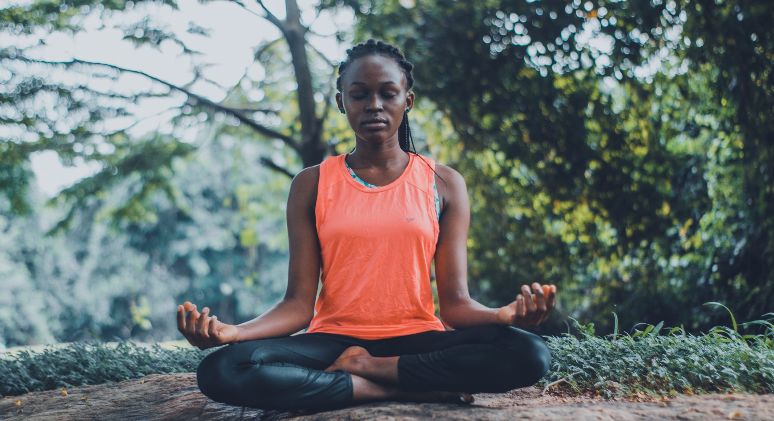 Woman meditating PYR Yoga. Image by Oluremi Adebayo, Pexels