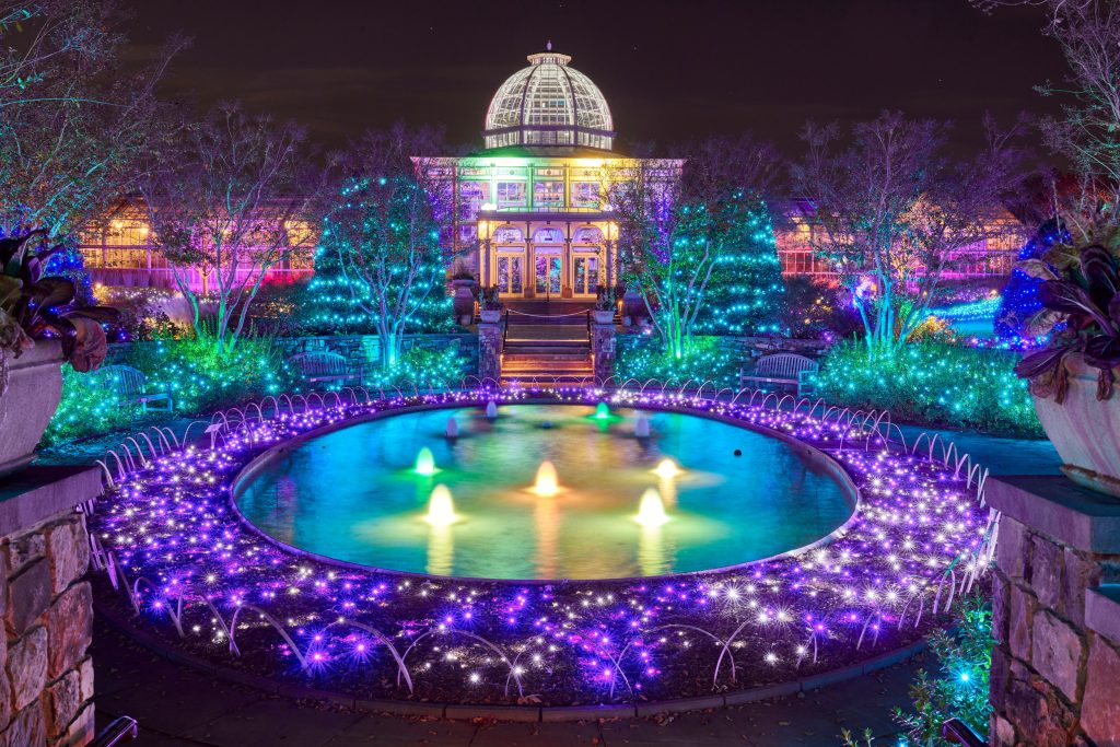The Conservatory during Dominion Energy GardenFest of Lights. Image by James Loving