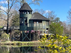 View of the Klaus Family Tree House from across Sydnor Lake
