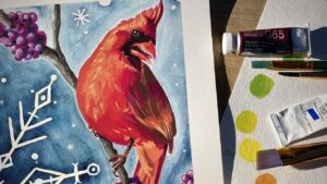 Painting Wintery Berries and Birds with Gouache